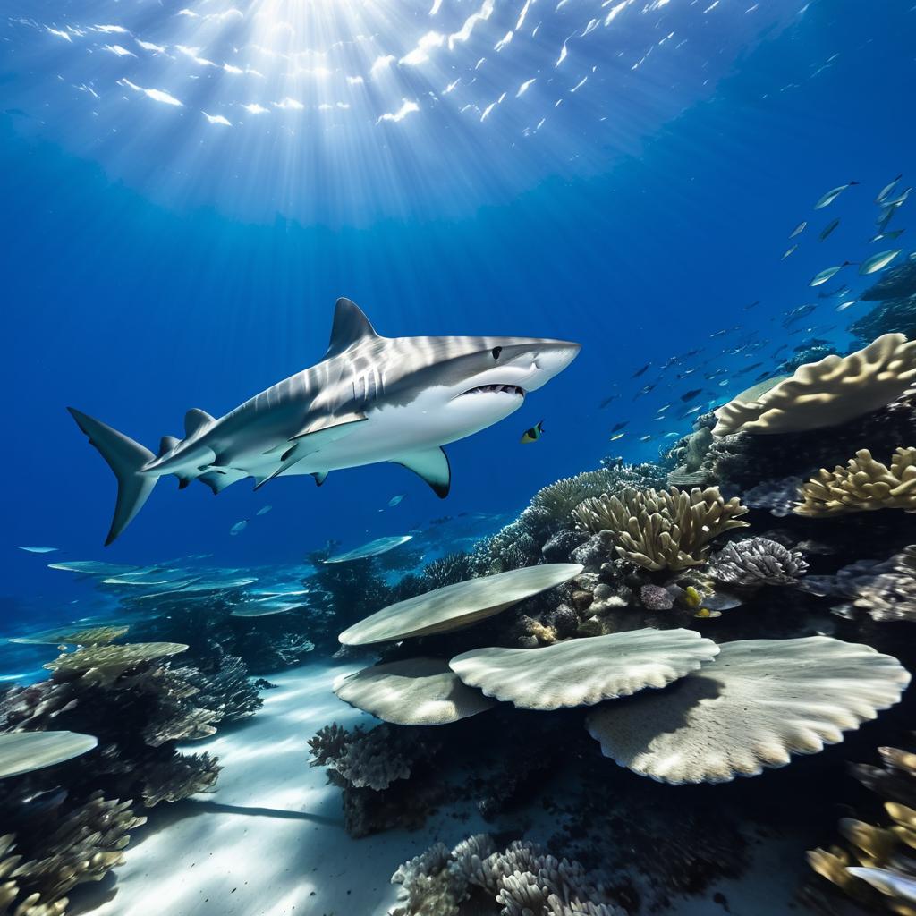 Shark Stalking Prey in Coral Reef