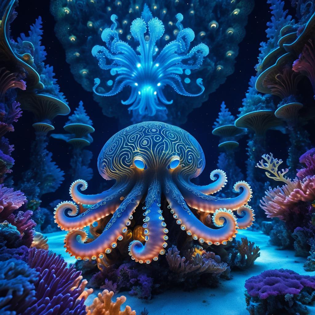 Celestial Octopus in Bioluminescent Palace