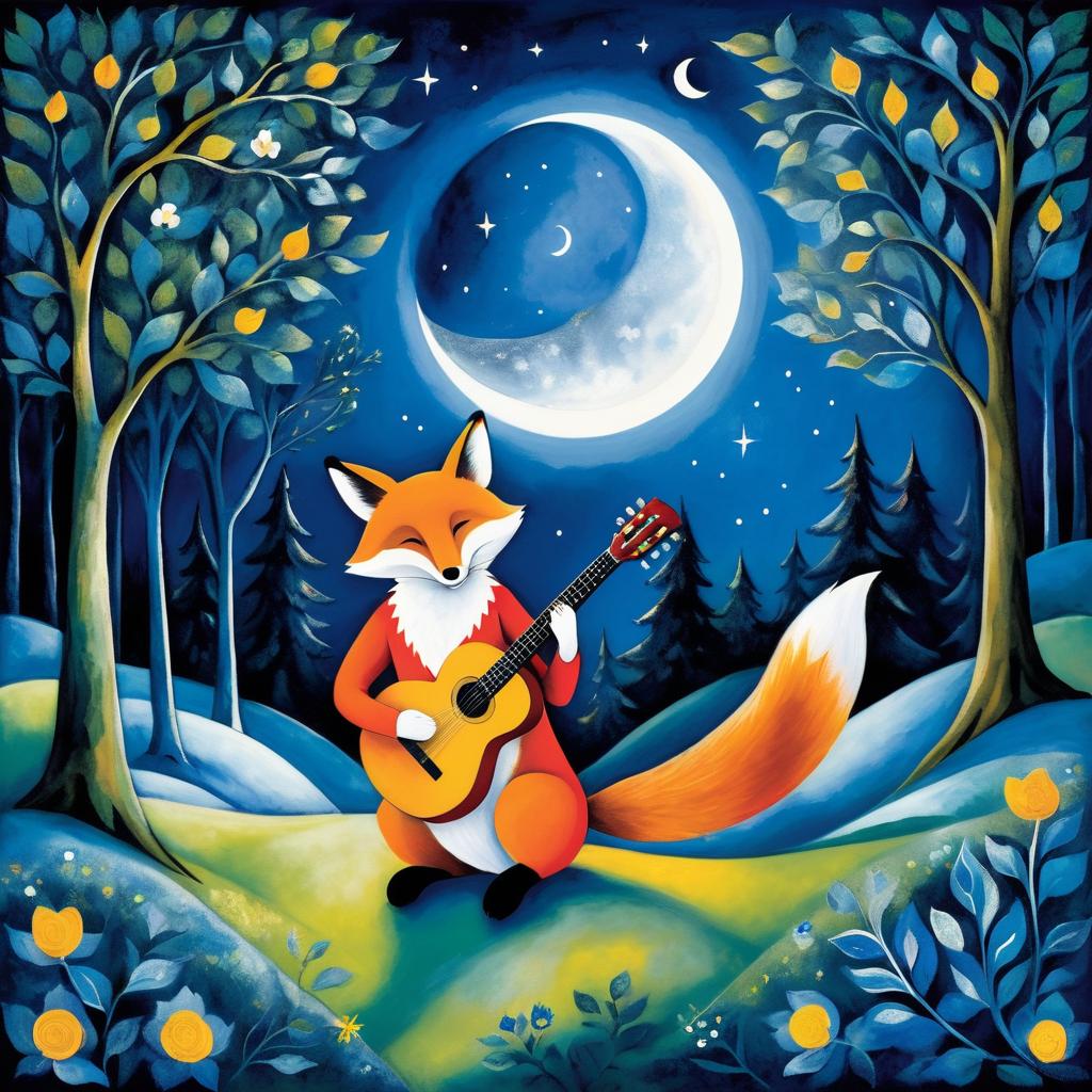 Chagall-Inspired Fox in Moonlit Glade