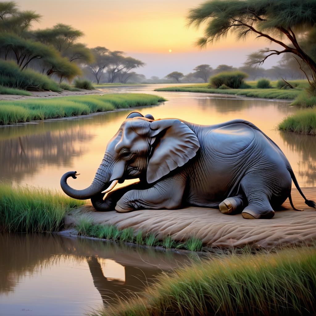 Photorealistic Elephant by the Riverbank