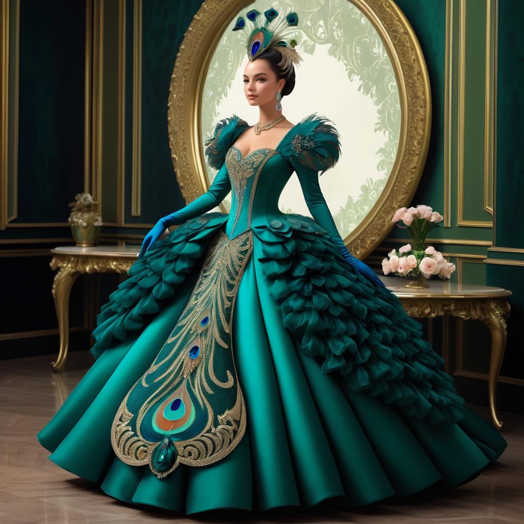 Elegant Peacock in a Stunning Gown