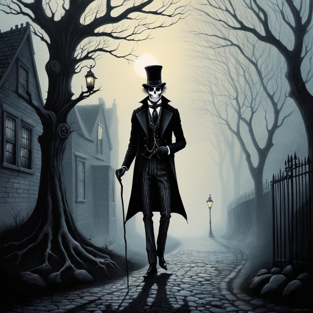 Whimsical Burtonesque Shadowy Figure Art