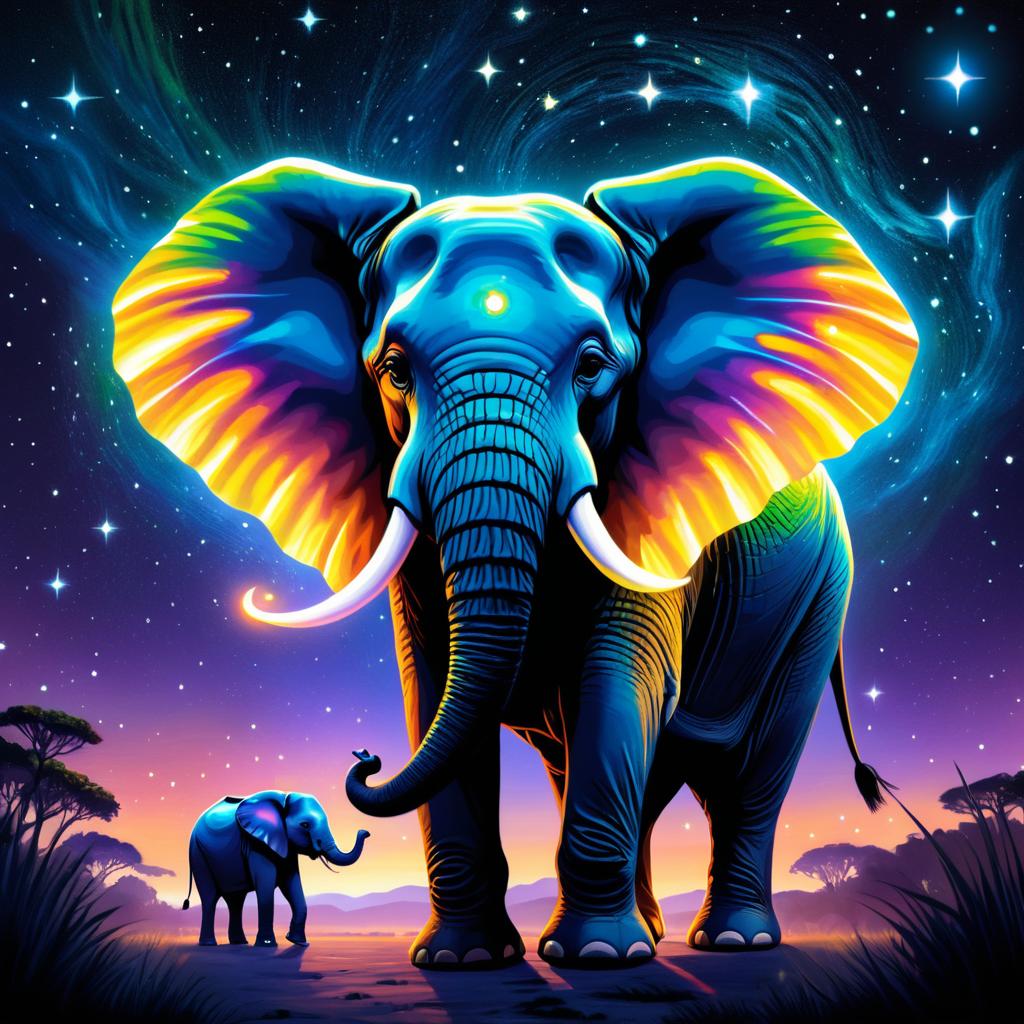 Fused Fantasy: Firefly Elephant Under Stars