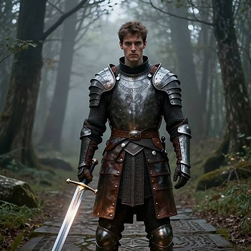 Noble Warrior in Misty Forest