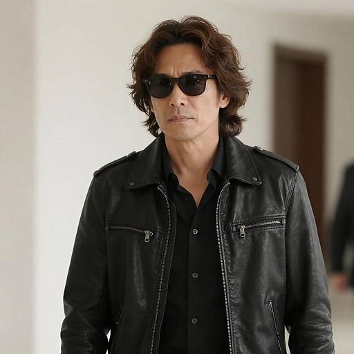 Serious Man in Black Leather Jacket