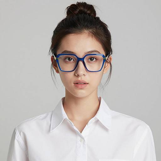 Young Woman in Stylish Geometric Glasses