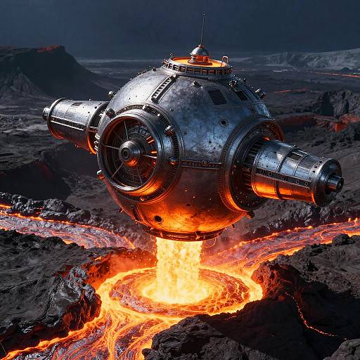 Futuristic Sonda Over Volcanic Alien Terrain