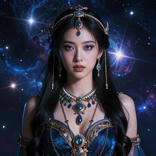 Cosmic Fantasy Woman with Intricate Jewelry