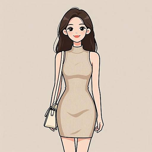 Smiling Woman in Beige Minimalist Dress