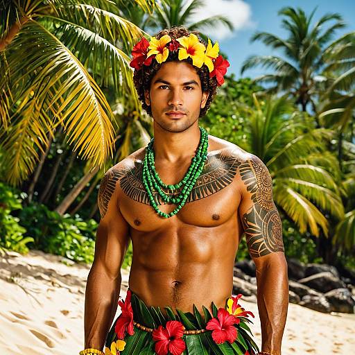 Hawaiian Man in Traditional Luau Costume