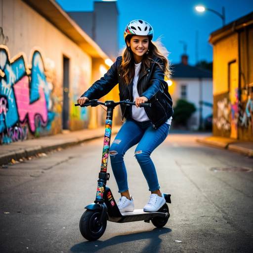 Young Woman Riding Electric Scooter in Urban Street
