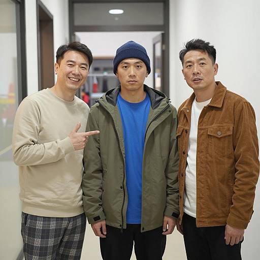 Three Men Posing in a Hallway