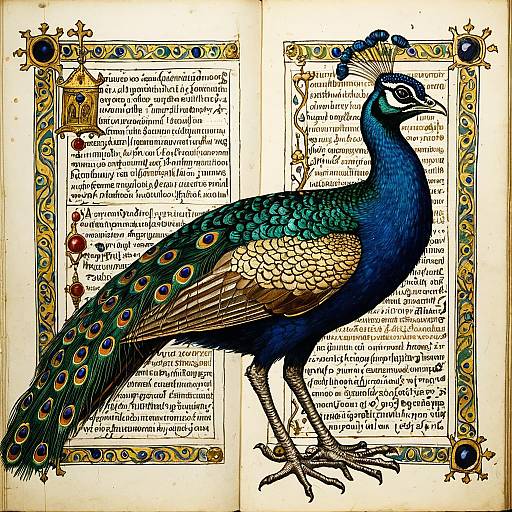 Surreal Medieval Peacock-Frog Golden Miniature