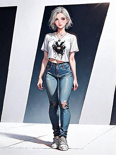 Casual Chic Woman in Cropped T-shirt and Skinny Jeans