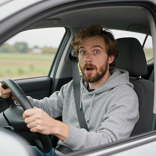 Surprised Driver in Nature's Embrace