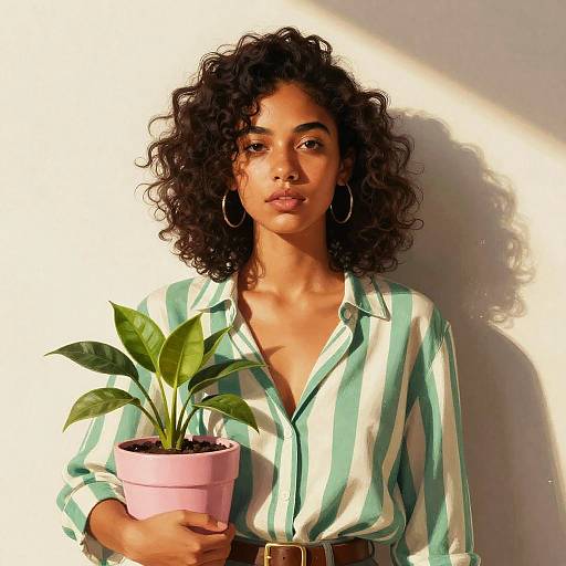 Young Woman Holding Plant Digital Painting