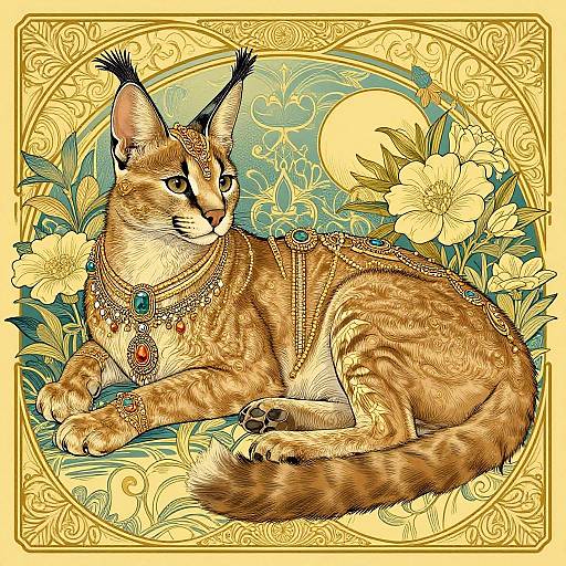Regal Caracal in Art Nouveau Style