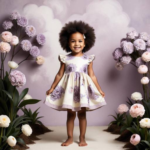 Smiling Girl in Floral Dress with Flowers