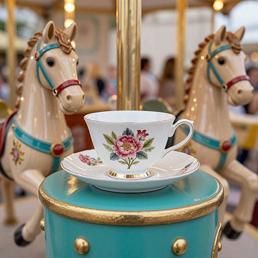 Elegant Floral Teacup on Carousel