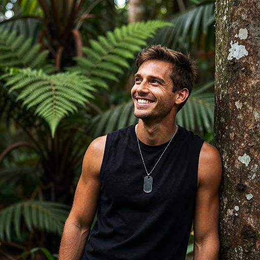 Joyful Man in Jungle Setting