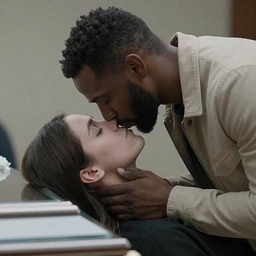 Tender Kiss Over Glass Coffin