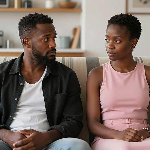 Intimate Moment on Striped Couch