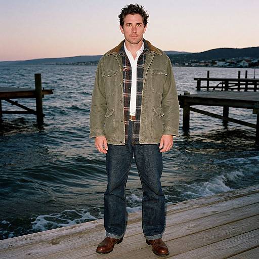 Rugged Outdoorsman at Sunset Dock