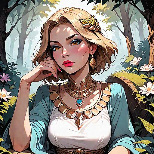Elegant Greek Goddess in Forest