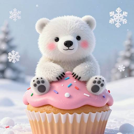 Whimsical Polar Bear Cub on Cupcake