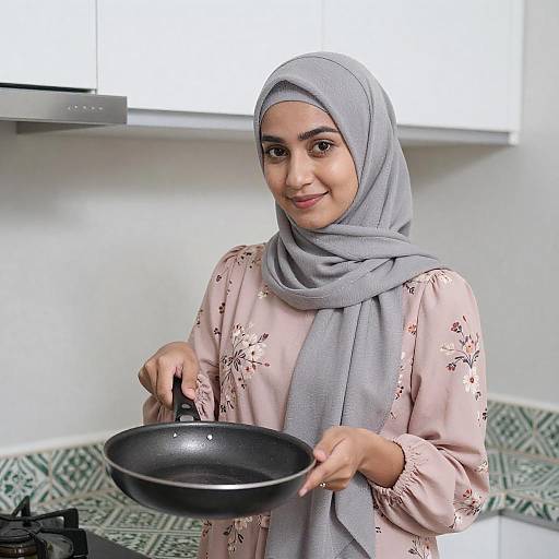 Woman in Hijab Cooking in Kitchen