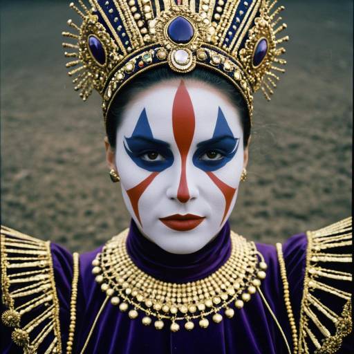 Woman in Ornate Purple and Gold Circus Costume with Face Paint