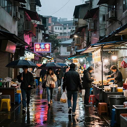 Kowloon Slums Rainy Neon Evening