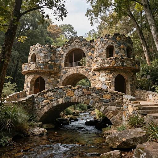 Stone Bridge Castle in Forest Stream