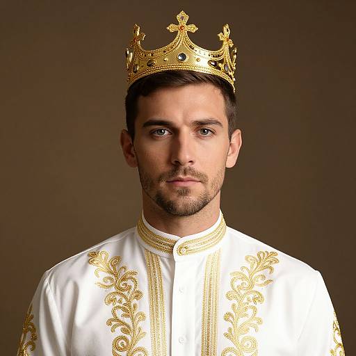 Regal Man in Embroidered Shirt