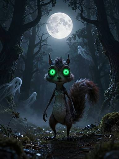 Spooky Stylized Squirrel in Eerie Forest
