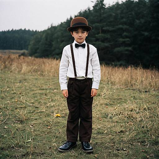 Young Boy in Vintage Outfit Outdoors