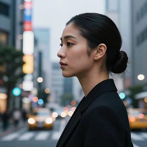 Japanese Woman in Urban Neon Dusk