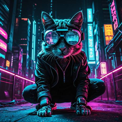 Cyberpunk Cat in Neon City