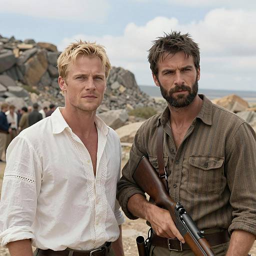 Dramatic Scene of Two Men in Nature