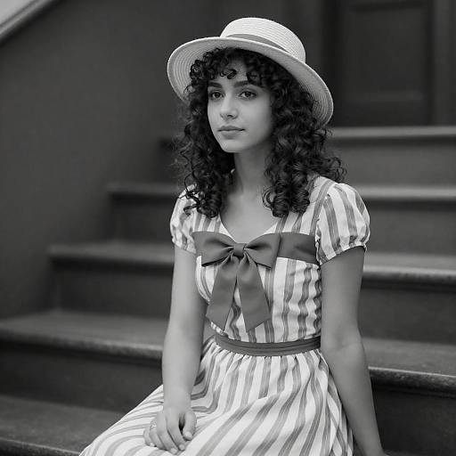 Elegant Young Woman in Striped Dress