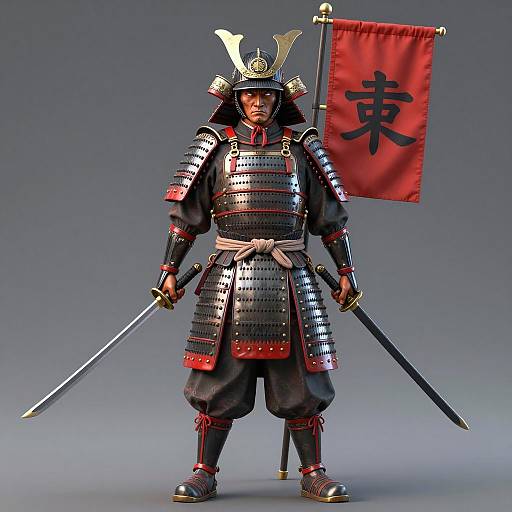 Intense Samurai Statue in Armor