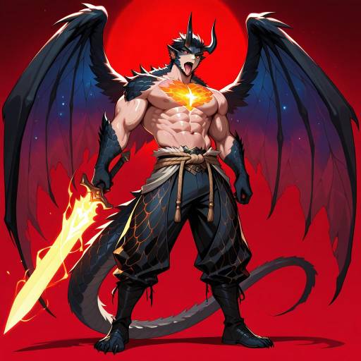 Muscular Chimera Warrior with Glowing Sword Muscular Chimera Warrior with Glowing Sword