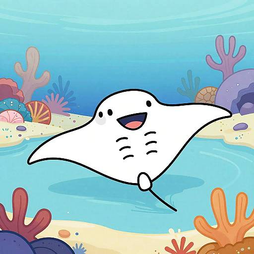 Cheerful Manta Ray Tidepool Illustration