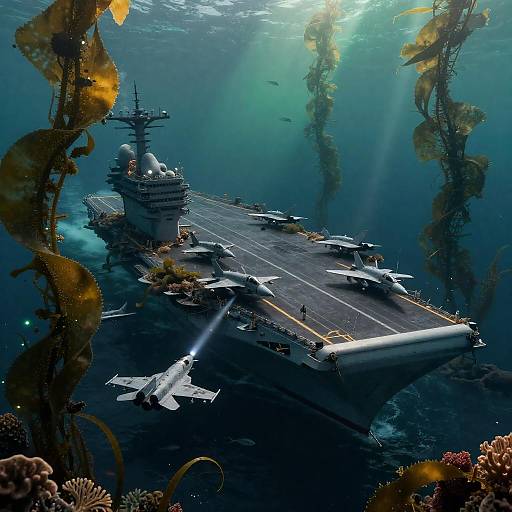 Sunken Carrier Reclaimed by Bioluminescent Kelp