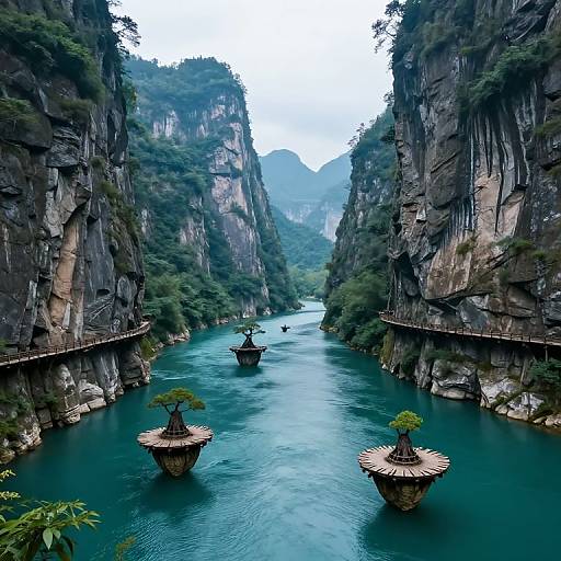Tranquil River with Floating Islands