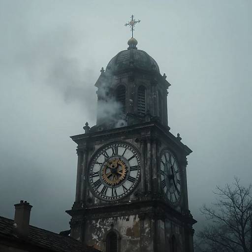Haunting Misty Ancient Clock Tower