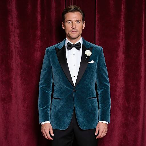 Elegant Man in Teal Velvet Tuxedo