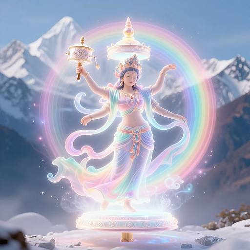 Ethereal Dancing Goddess and Prayer Wheel