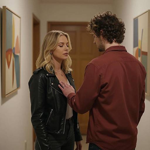 Intimate Moment in a Dimly Lit Hallway