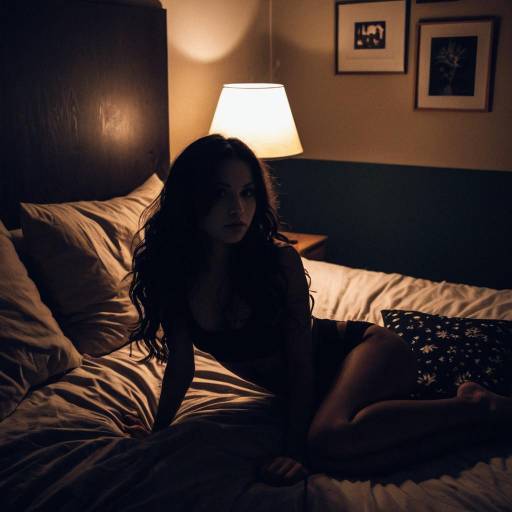 Silhouette of Woman Sitting on Bed in Dimly Lit Room